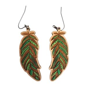 Forest Feather Glow Wood Drop Earrings